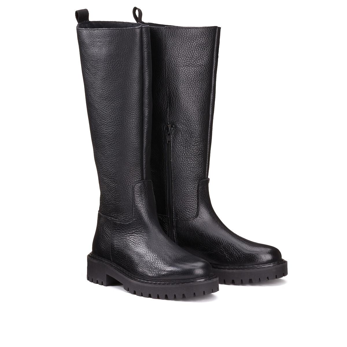 Image of Lederstiefel Mit Profilsohle Damen Schwarz 38
