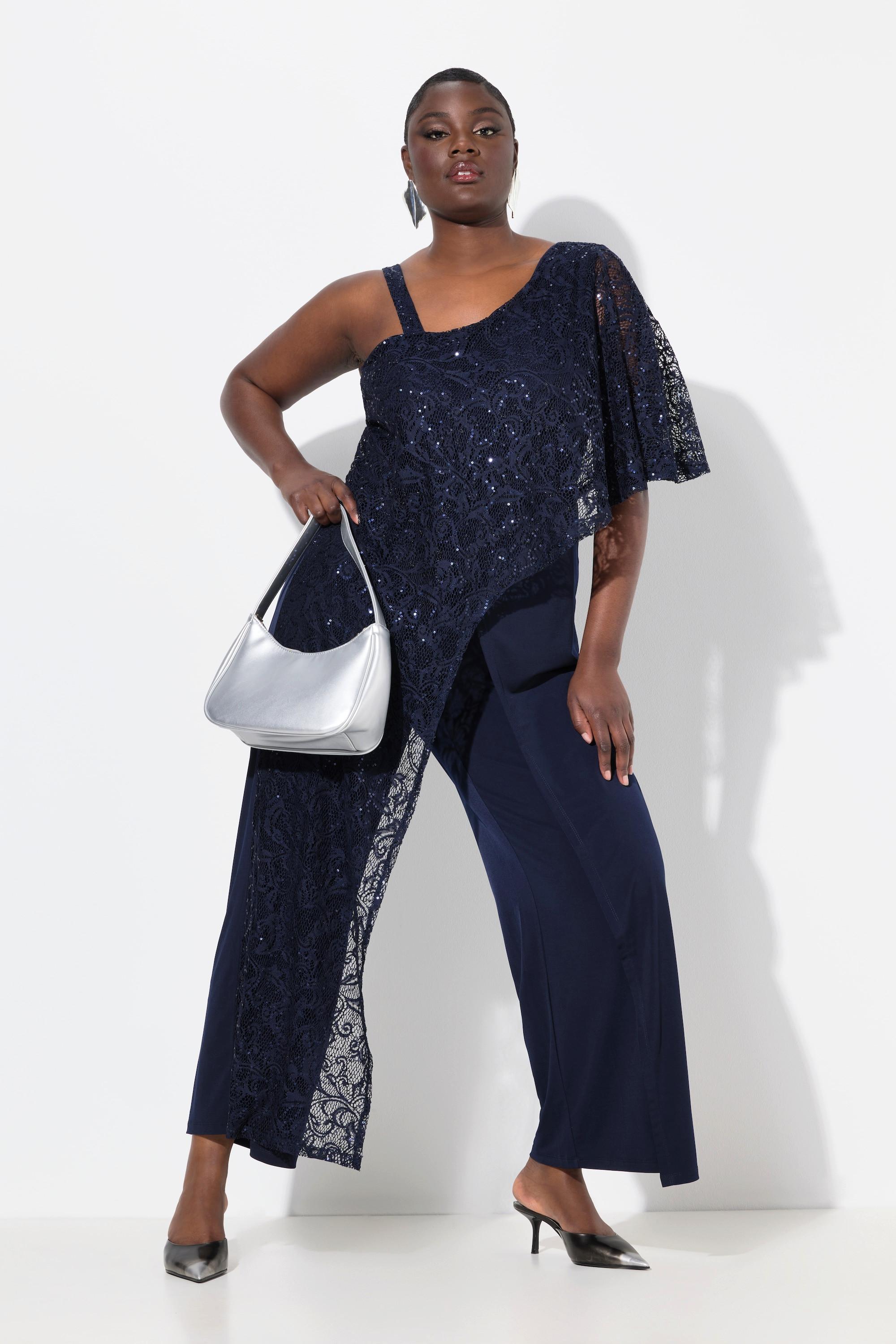 Ulla Popken Mantella Pizzo Paillettes Gamba Larga Tuta  