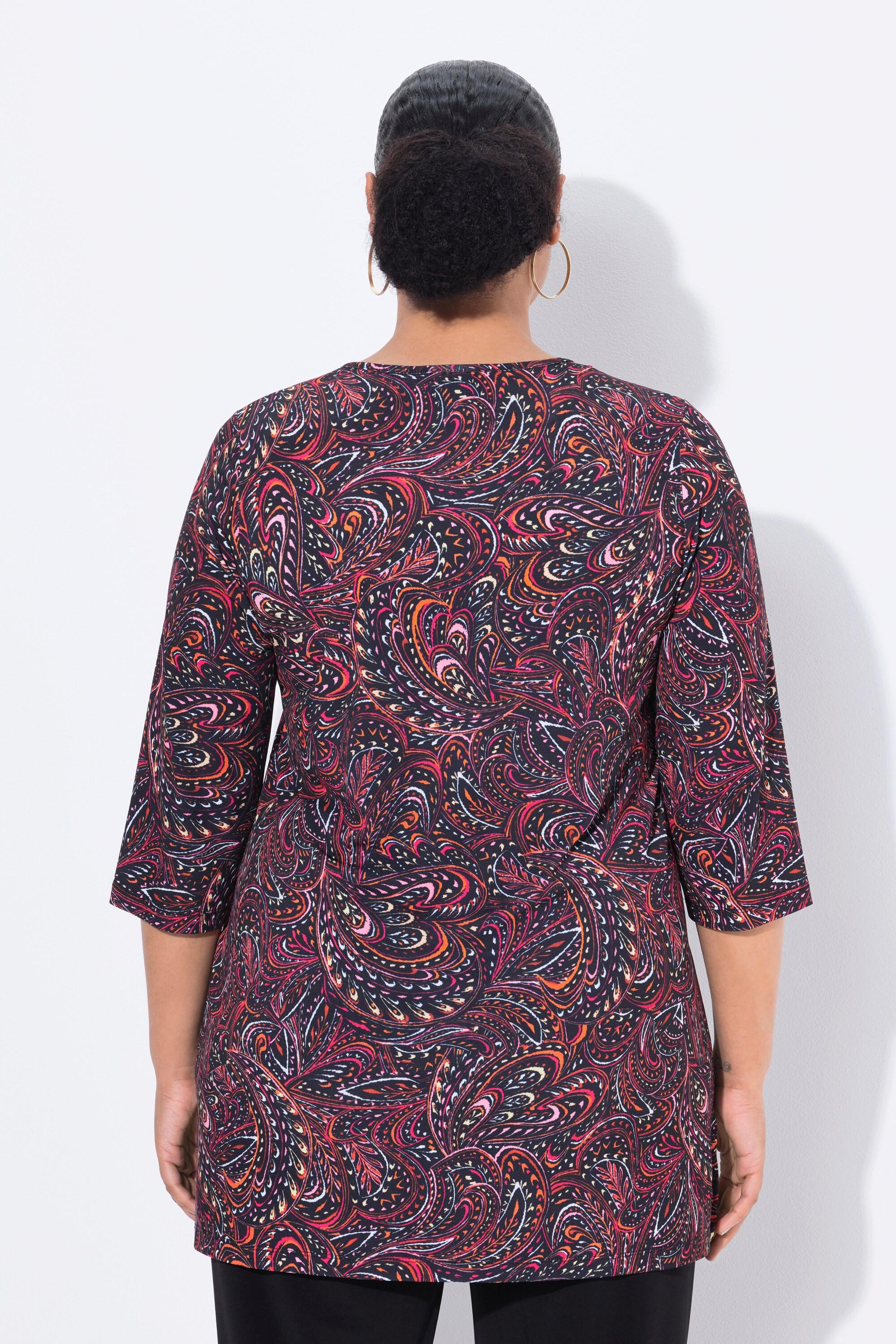 Ulla Popken Longshirt Paisley Linea ad A Scollo a Tunica Maniche 3/4  