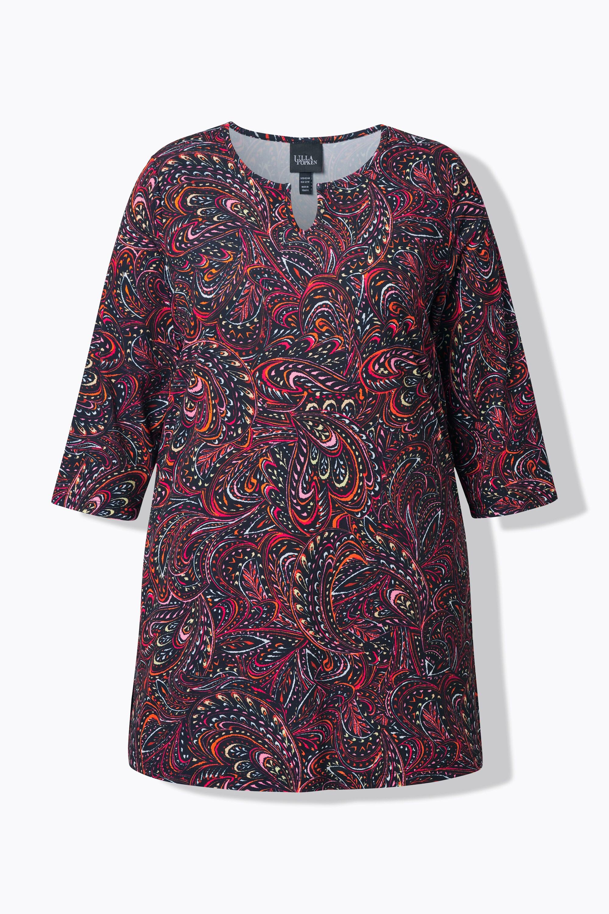 Ulla Popken Longshirt Paisley Linea ad A Scollo a Tunica Maniche 3/4  