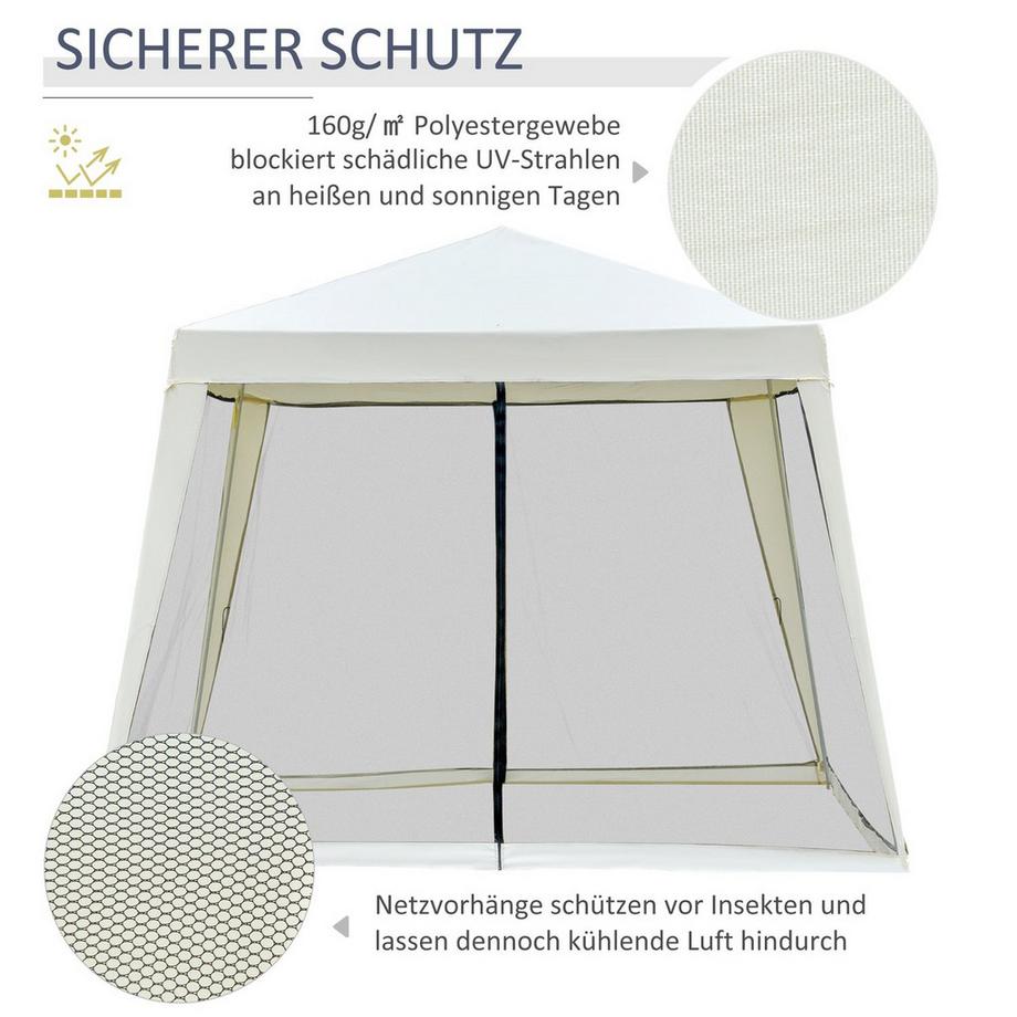Northio Gartenpavillon Festzelt, Partyzelt Wetterfest Mit Moskitonetz, Metall + Polyester, Cremeweiß, 3X3M  