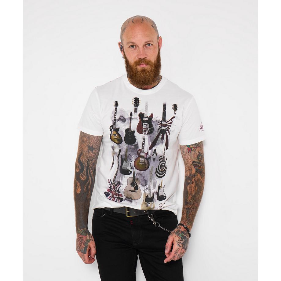 T-shirt à col rond avec motif guitare
