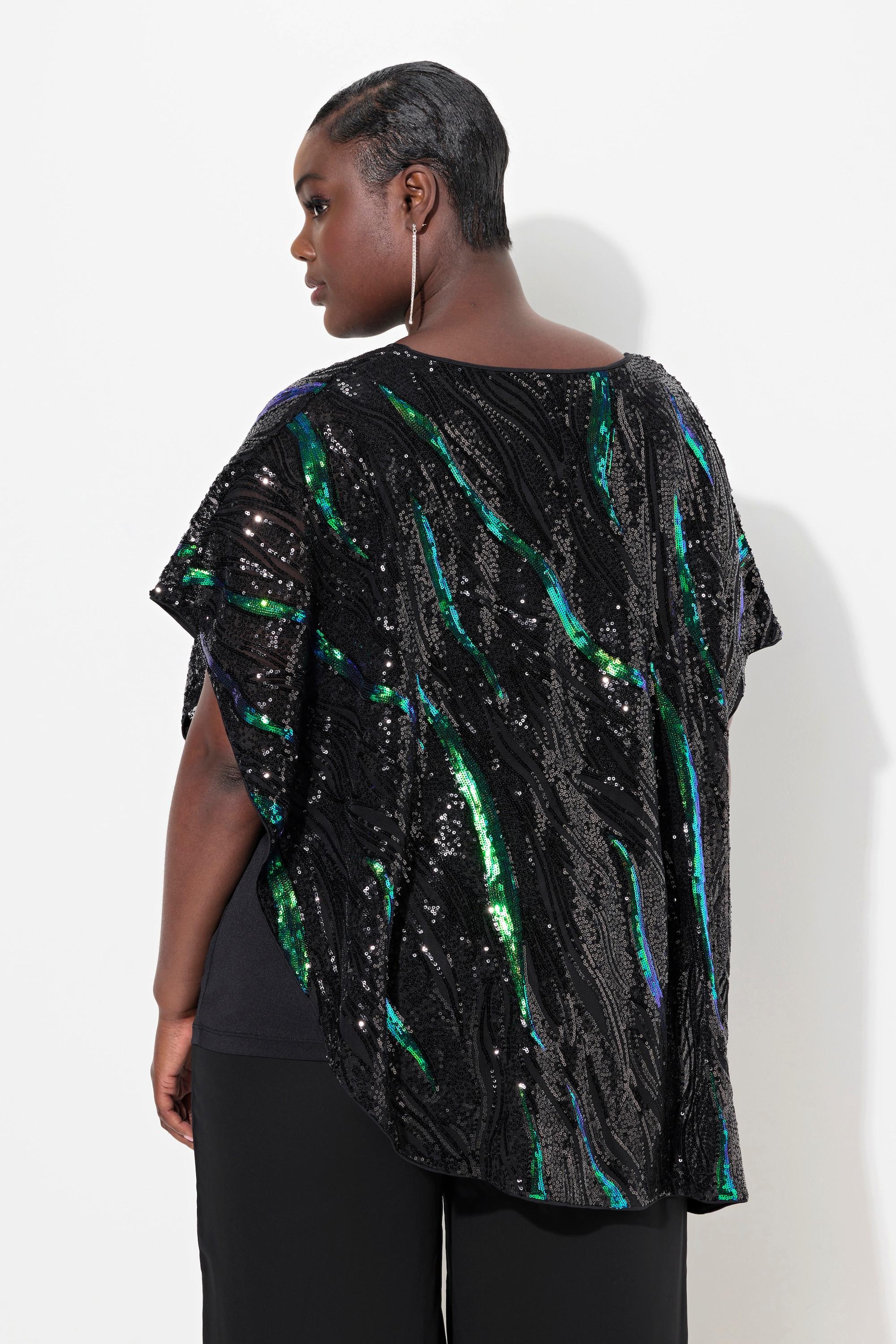 Ulla Popken  Blusa dal taglio oversize a doppio strato con paillettes e chiffon 