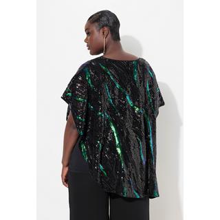 Ulla Popken  Blusa dal taglio oversize a doppio strato con paillettes e chiffon 