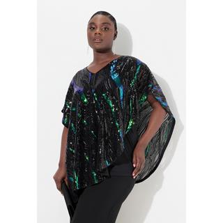 Ulla Popken  Blusa dal taglio oversize a doppio strato con paillettes e chiffon 