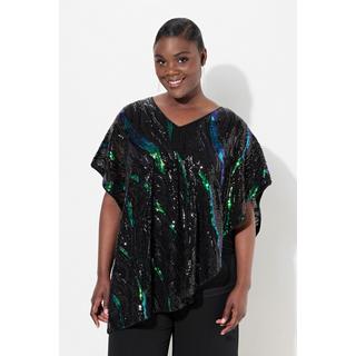 Ulla Popken  Blusa dal taglio oversize a doppio strato con paillettes e chiffon 