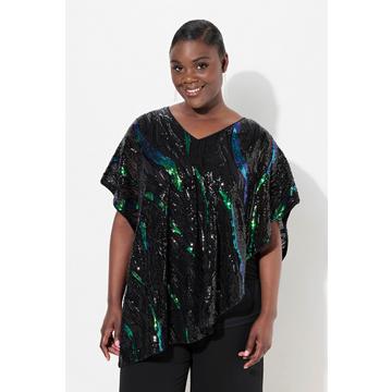 Blusa dal taglio oversize a doppio strato con paillettes e chiffon