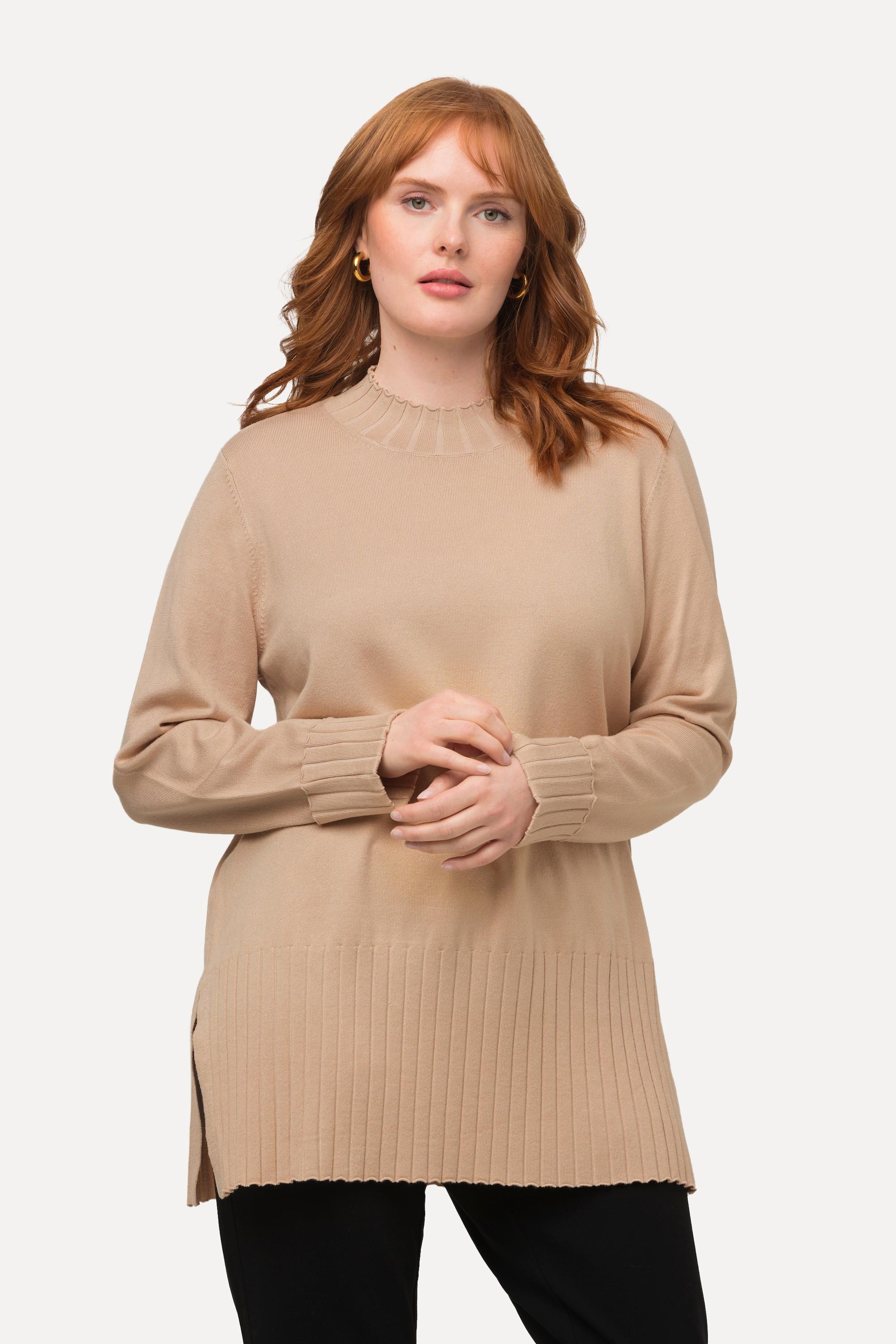 Ulla Popken  Pullover, gerippter Stehkragen, Langarm 