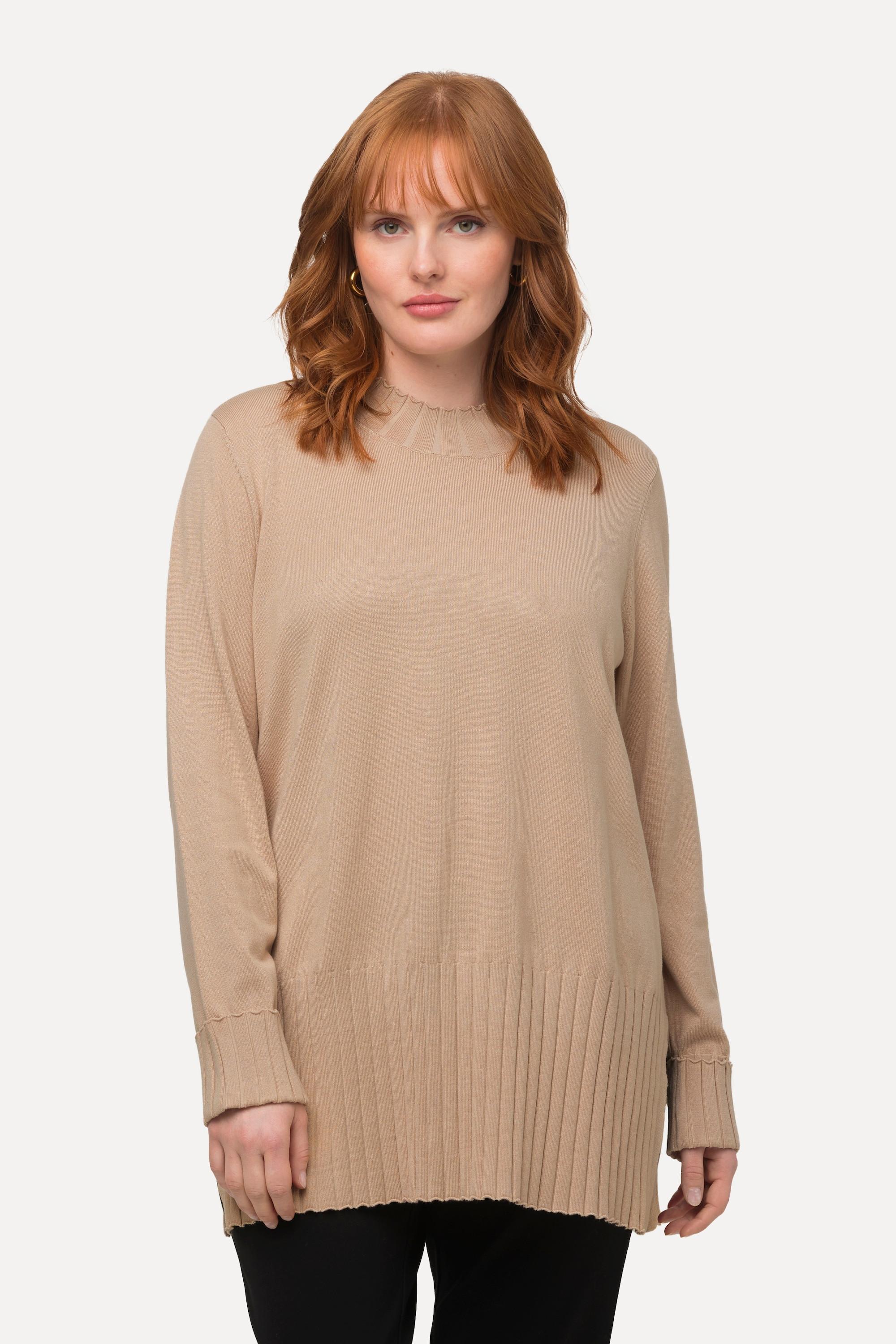 Ulla Popken  Pullover, gerippter Stehkragen, Langarm 