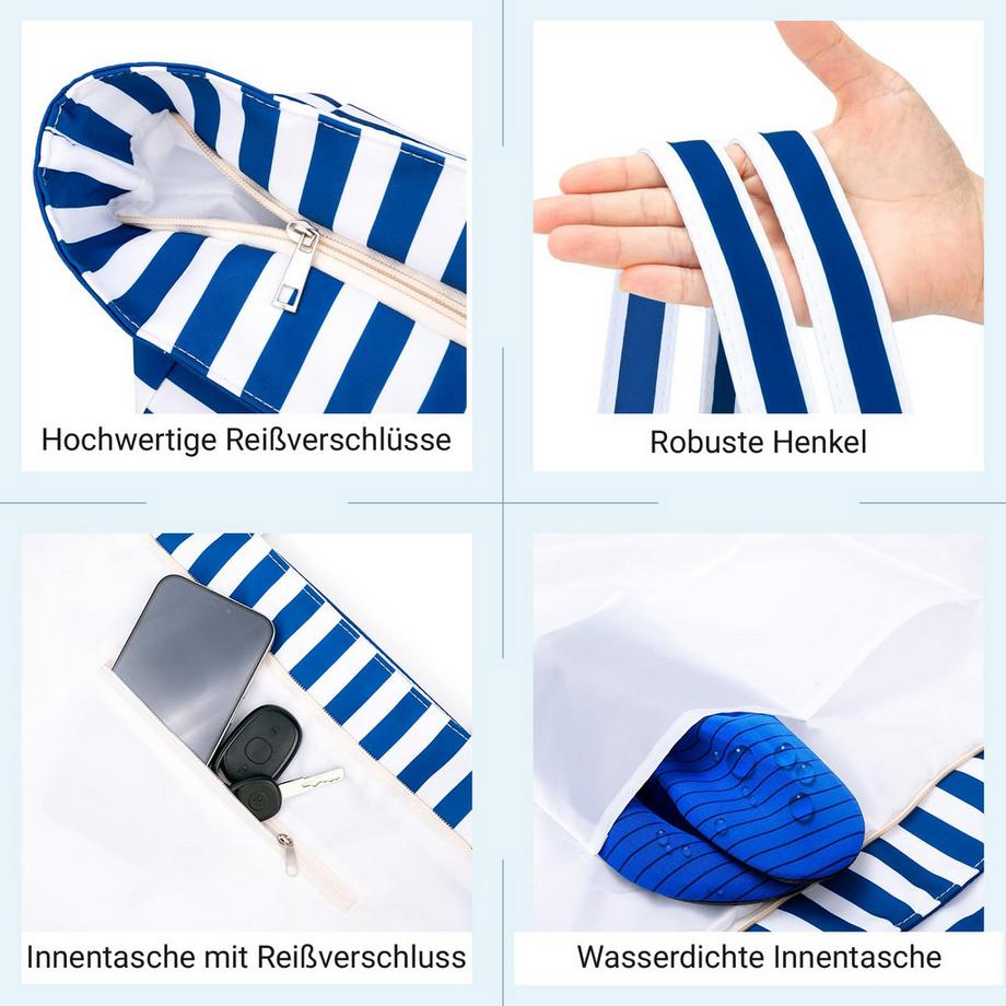 Only-bags.store Gestreifte Strandtasche mit Reißverschluss grosse faltbare Shopper  