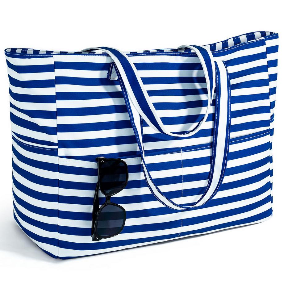 Strandtasche mit Reißverschluss-Shopper, Leichte faltbare große Schwimmbadtasche, Urlaub muss einkaufen