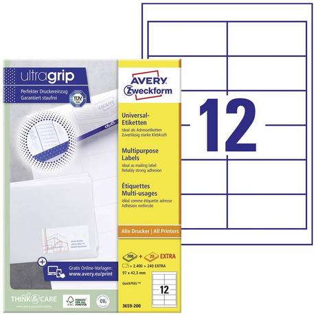 Avery-Zweckform ETIQUETTES universelles avec ultra-grip, 97 x 42.3 mm, jet d'encre, laser couleur, laser s/W  
