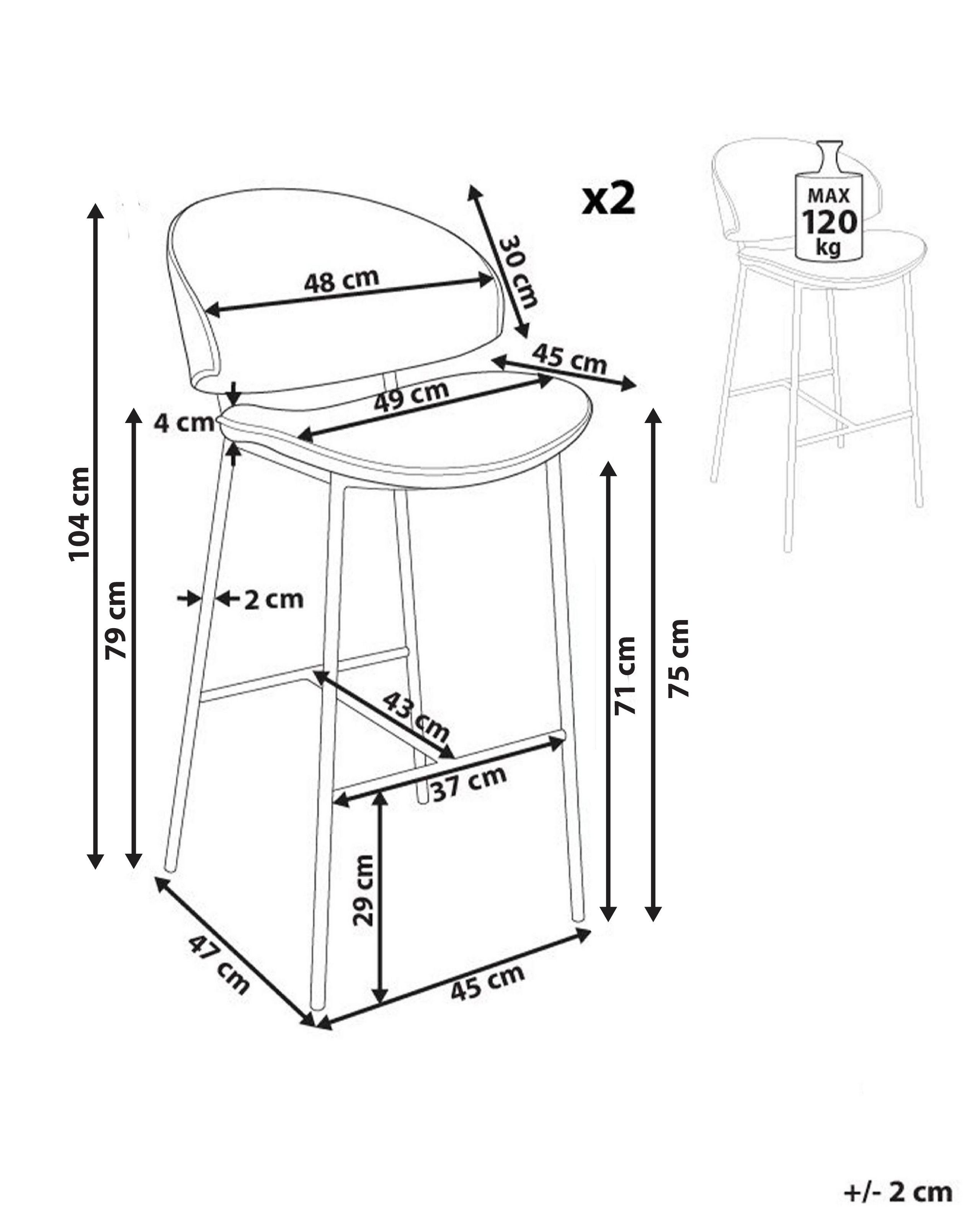 Beliani Lot de 2 chaises de bar en Polyester Moderne KIANA  