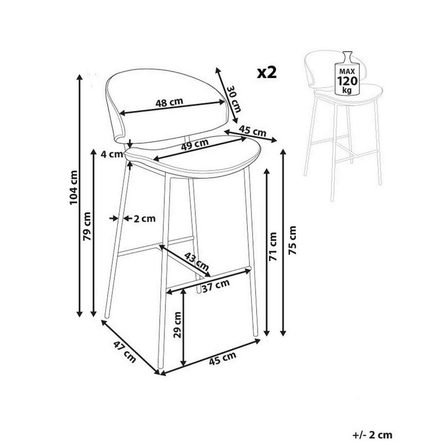 Beliani Lot de 2 chaises de bar en Tissu  KIANA  