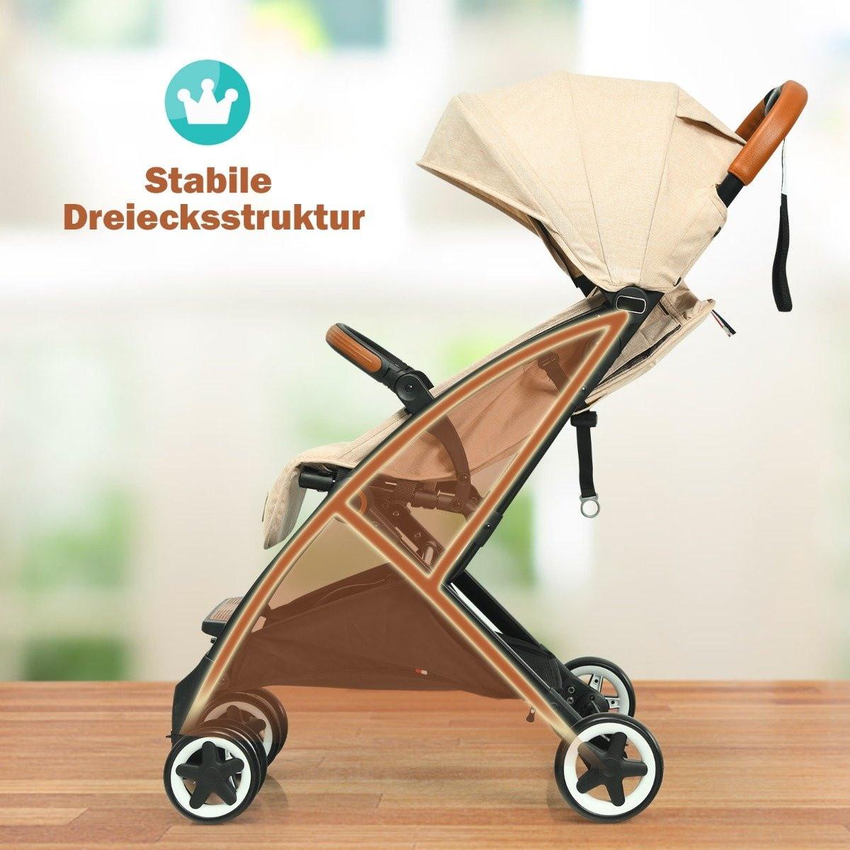 Northix  Faltbarer Kinderwagen mit Verstellbare Rückenlehne & Fußstütze & Verdeck Beige 