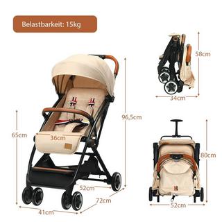 Northix  Faltbarer Kinderwagen mit Verstellbare Rückenlehne & Fußstütze & Verdeck Beige 