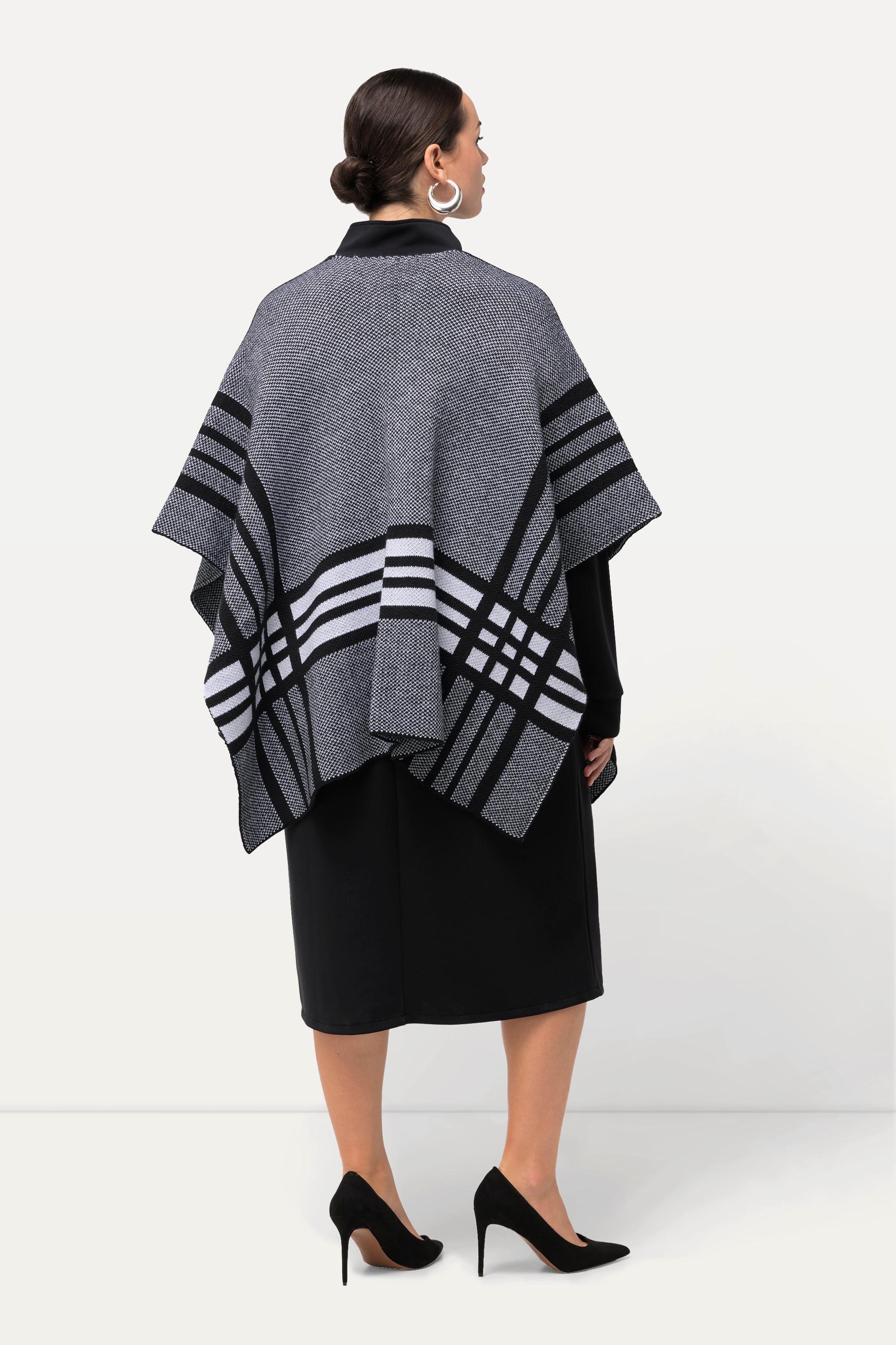 Ulla Popken  Poncho di maglia dal taglio oversize con quadri grandi e mezze maniche 