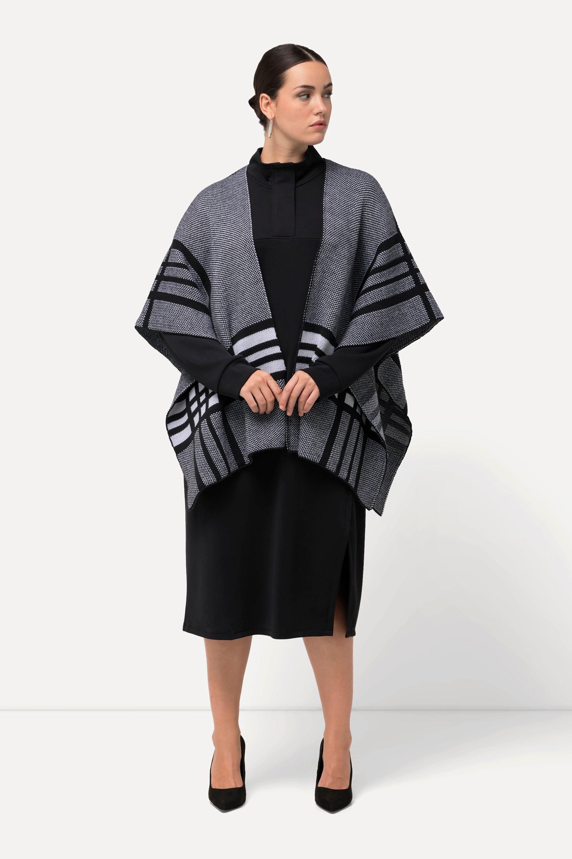 Ulla Popken  Poncho di maglia dal taglio oversize con quadri grandi e mezze maniche 