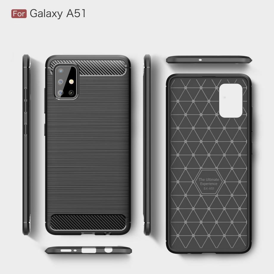 Cover-Discount  Galaxy A51 - Silikon Case Metall Carbon Look Schwarz 