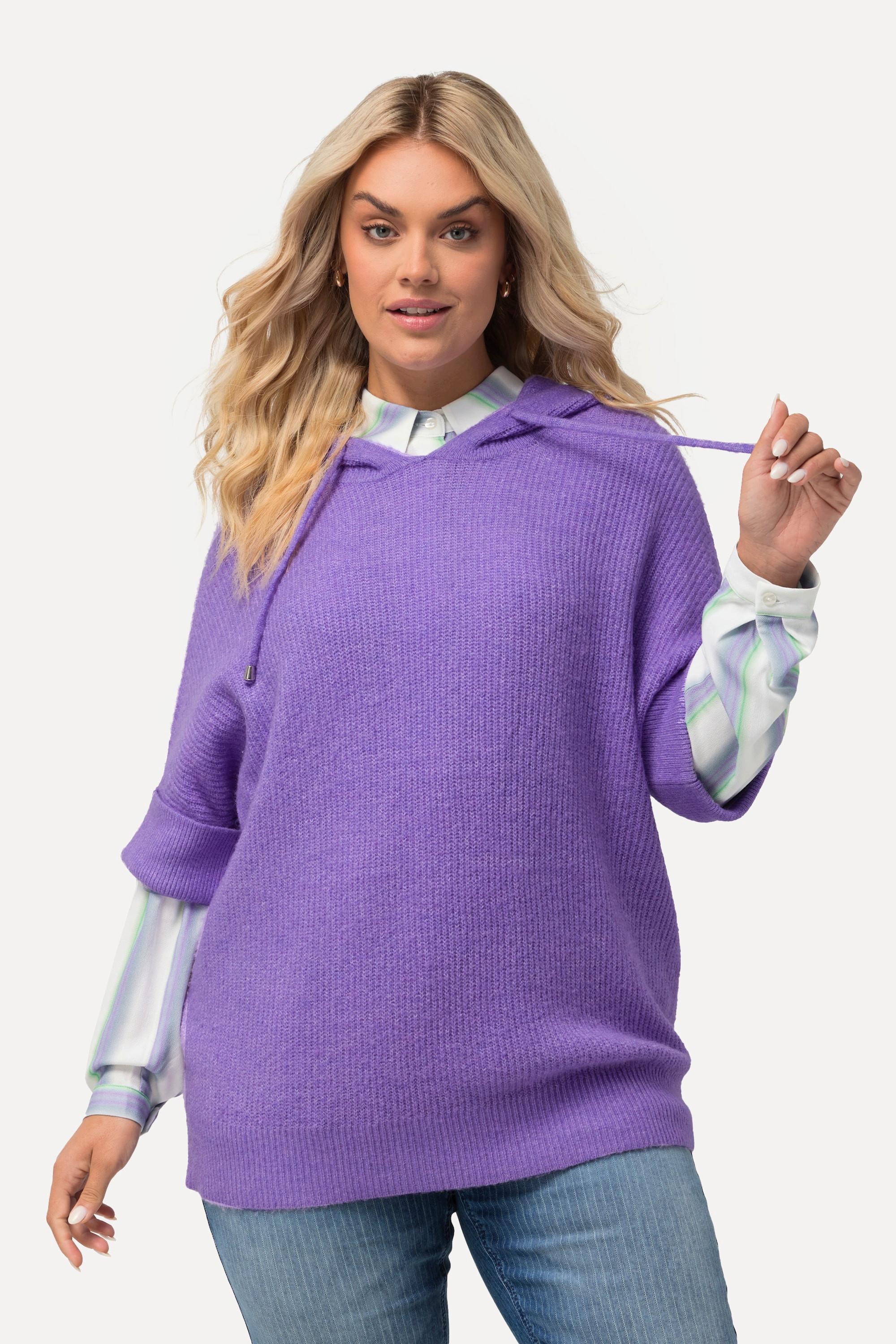 Ulla Popken  Maglione dal taglio oversize con cappuccio, maglia particolare e mezze maniche 