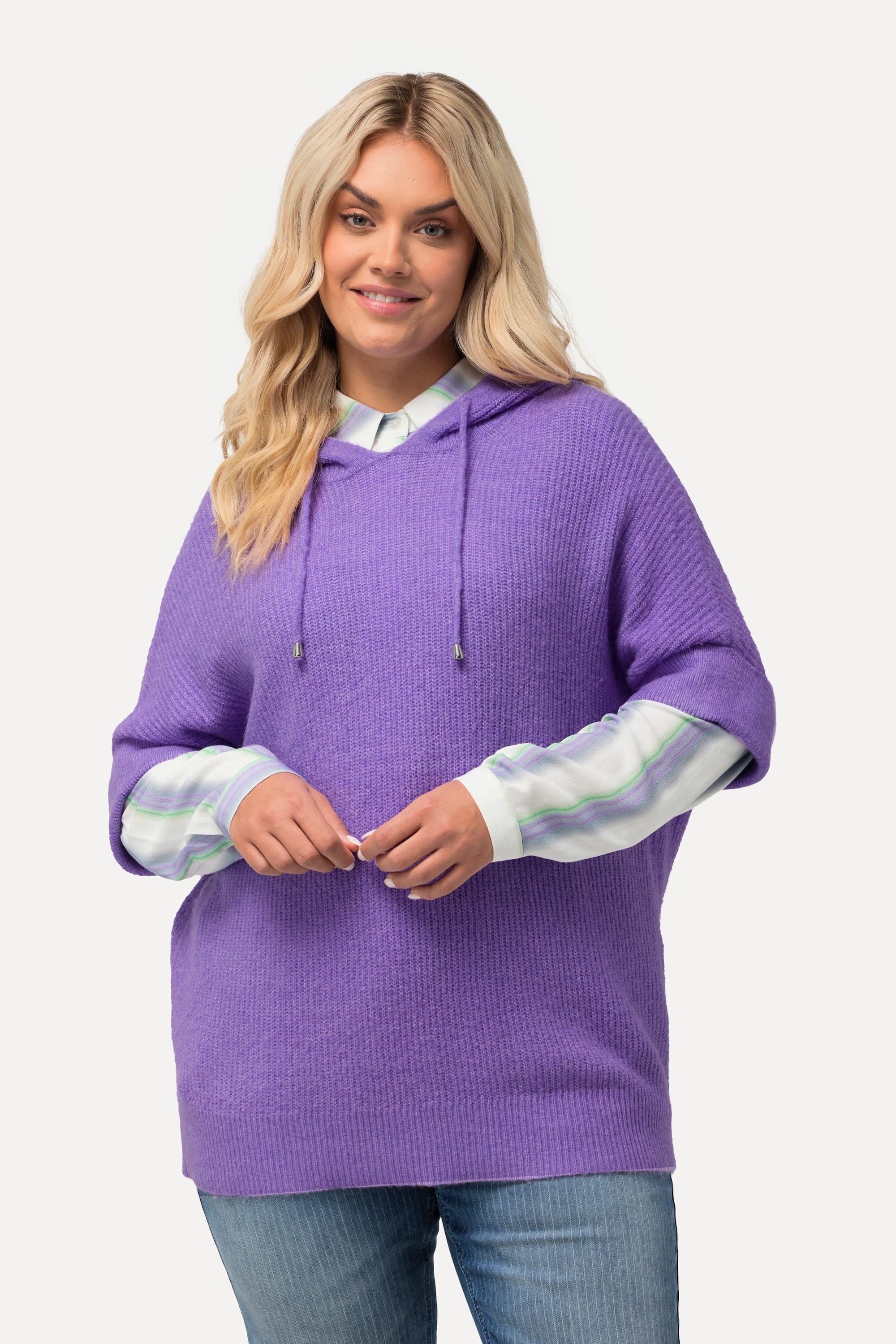 Ulla Popken  Maglione dal taglio oversize con cappuccio, maglia particolare e mezze maniche 