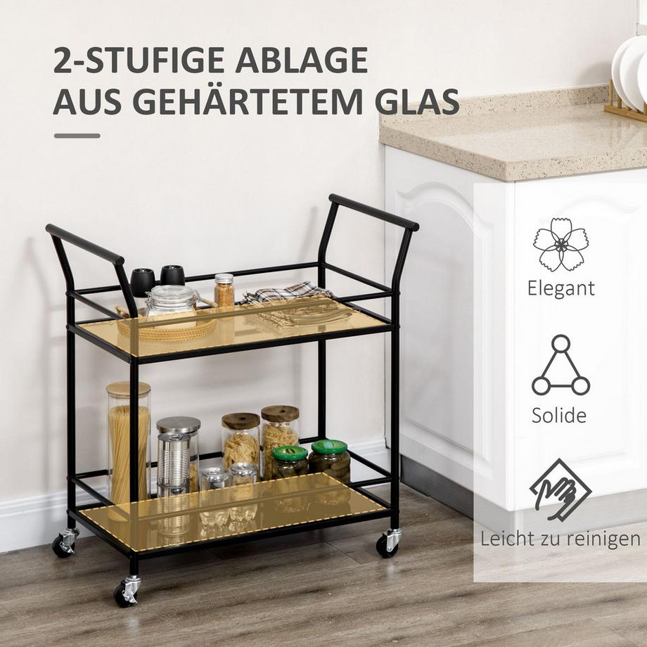 Northio Küchenwagen, Rollwagen, Servierwagen Mit 2 Ablagen, Trolley, Beistellwagen Auf Rollen, Aufbewahrungswagen Metall, Schwarz, 75 X 40 X 80 Cm  