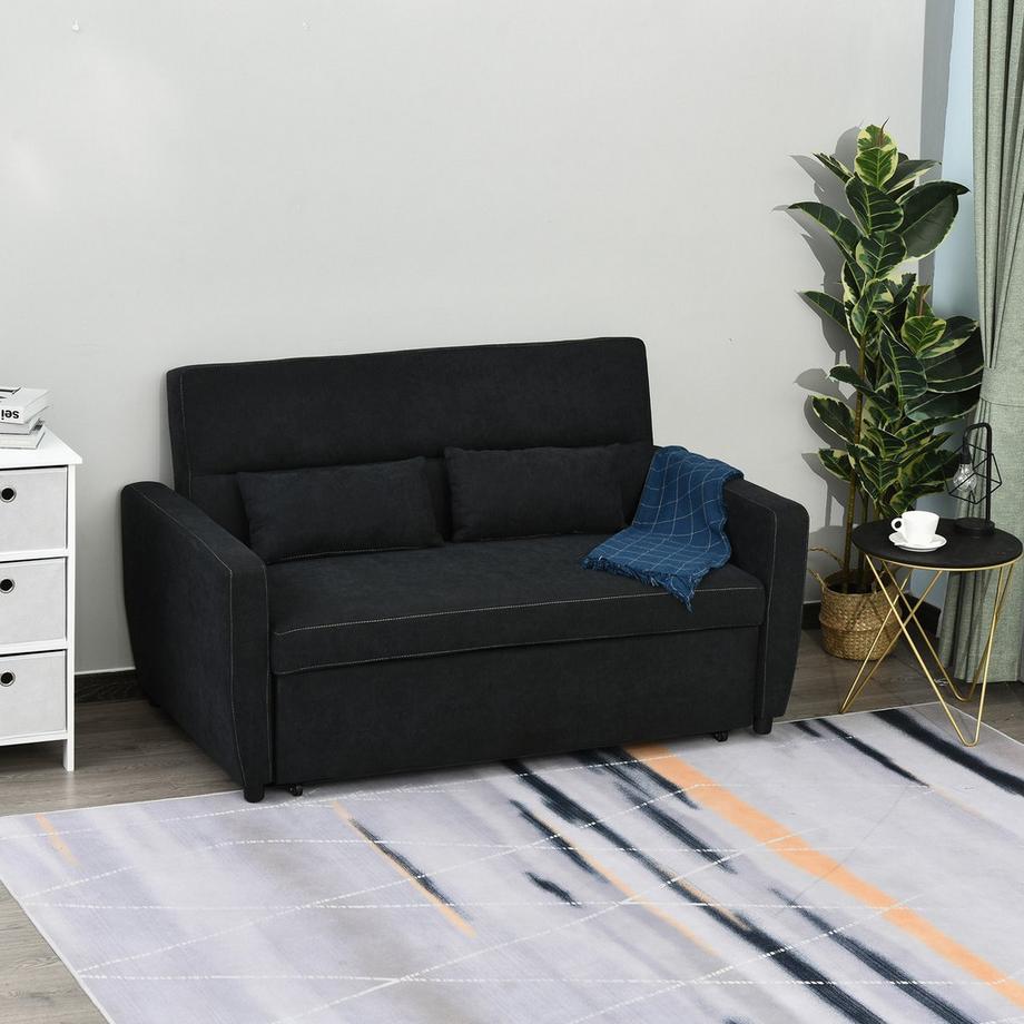Northio Schlafsofa, Klappsofa, 2-Sitzer Stoffsofa, Bettsofa, Sofa Mit Schlaffunktion, Sofagarnitur, Verstellbarer Winkel, Schwarz, 148 X 82 X 89 Cm  
