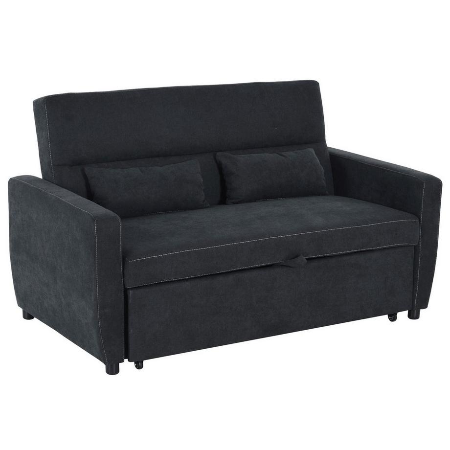 Schlafsofa, Klappsofa, 2-Sitzer Stoffsofa, Bettsofa, Sofa Mit Schlaffunktion, Sofagarnitur, Verstellbarer Winkel, Schwarz, 148 X 82 X 89 Cm