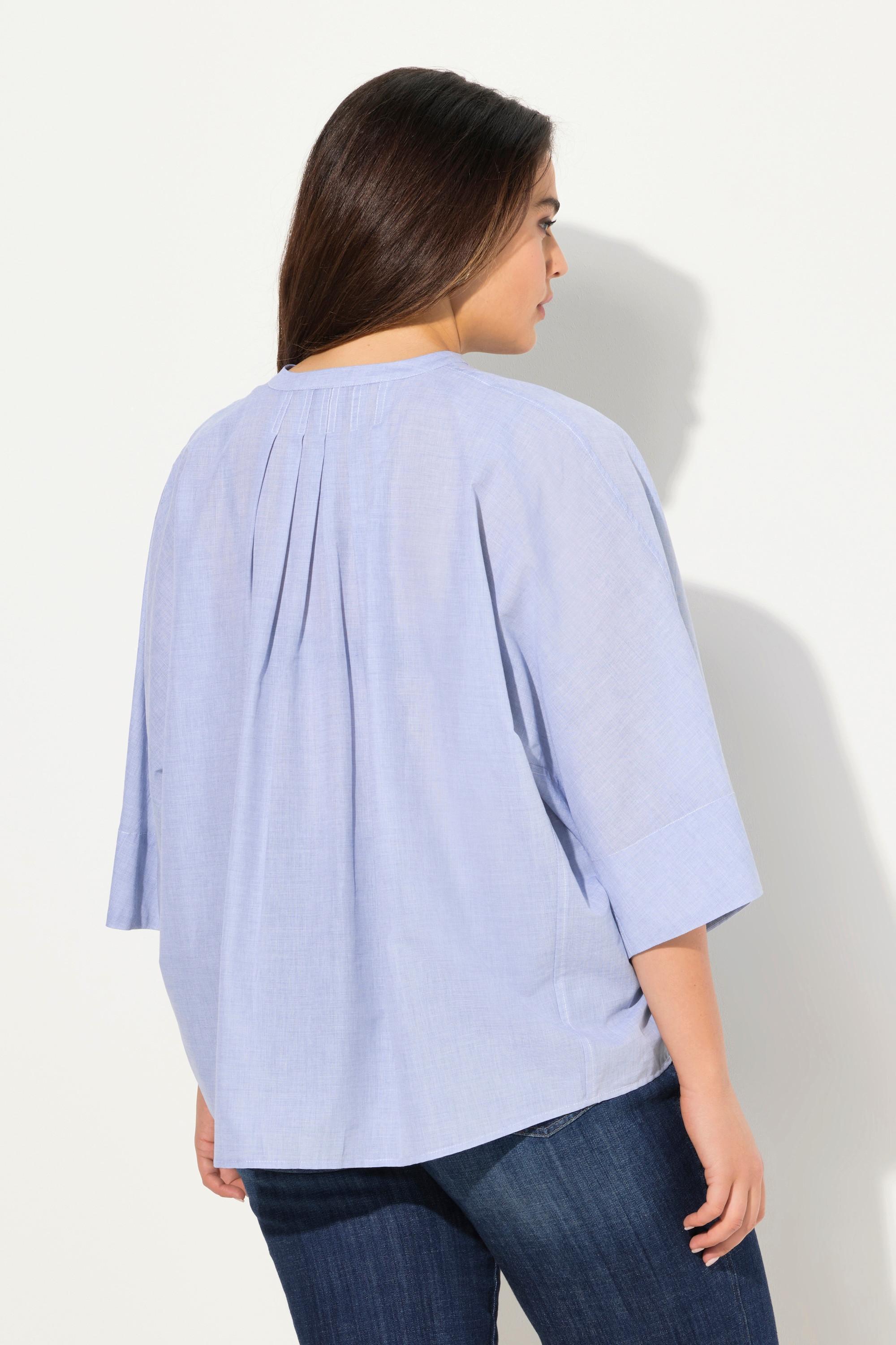 Ulla Popken  Bluse, Zierfalten, Oversized, V-Ausschnitt, Fledermausarm 