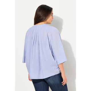 Ulla Popken  Bluse, Zierfalten, Oversized, V-Ausschnitt, Fledermausarm 