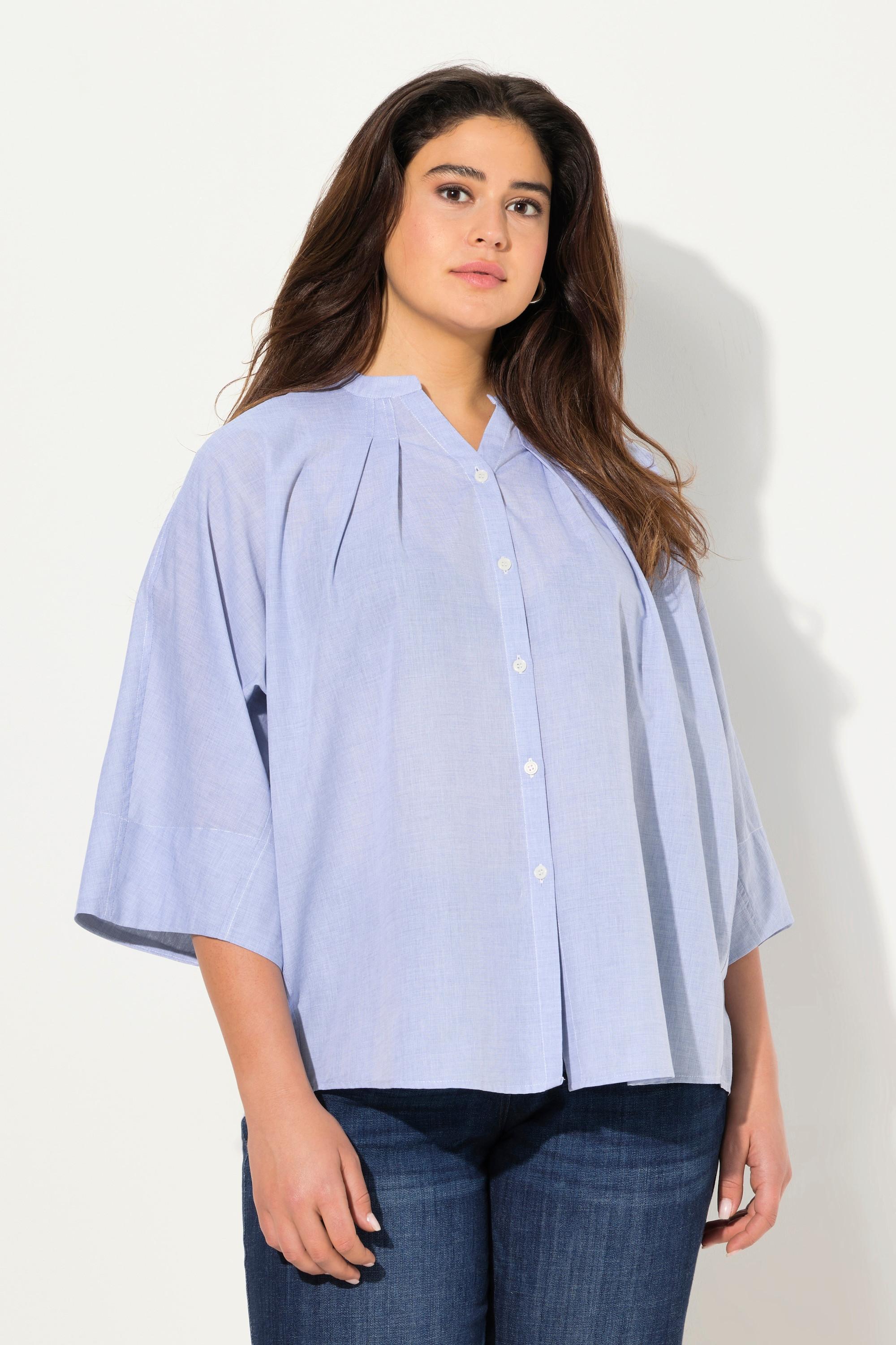 Ulla Popken  Bluse, Zierfalten, Oversized, V-Ausschnitt, Fledermausarm 