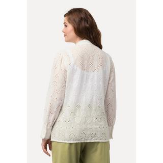 Ulla Popken  Blusa con pizzo Sangallo, collo da camicia, ruche e maniche lunghe 