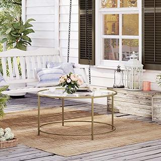 Pricenet Tavolino moderno color oro con piano in vetro temperato  