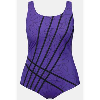 Ulla Popken  Maillot de bain sans bonnets souples, feuillage et rayures 