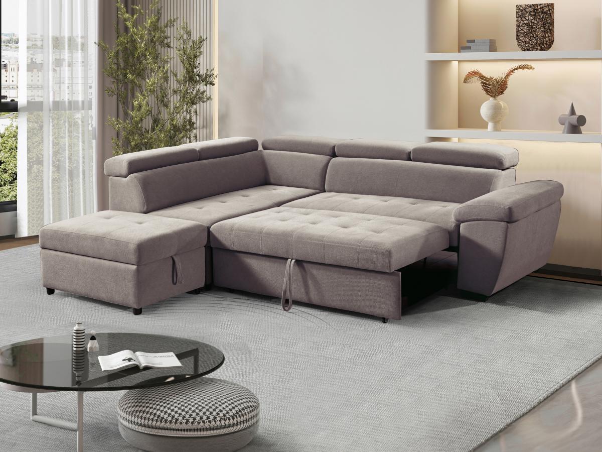 Vente-unique Ecksofa mit Schlaffunktion - Ecke links - Strukturstoff - Taupe - VALDERAS  