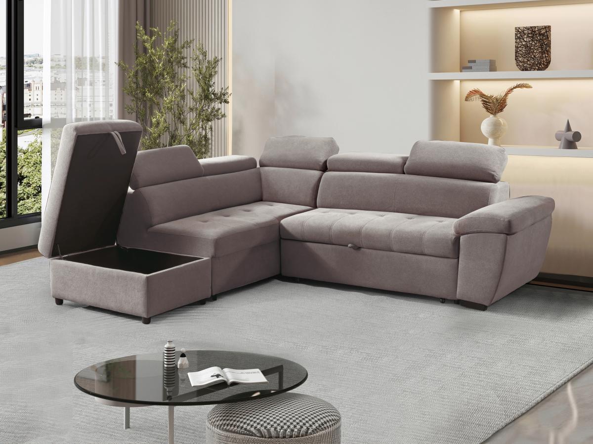 Vente-unique Ecksofa mit Schlaffunktion - Ecke links - Strukturstoff - Taupe - VALDERAS  