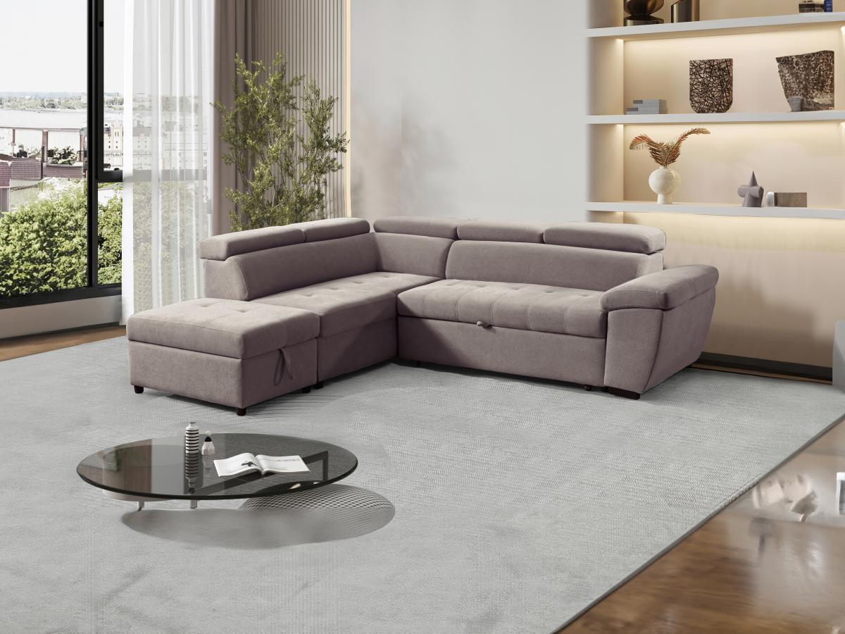 Vente-unique Ecksofa mit Schlaffunktion - Ecke links - Strukturstoff - Taupe - VALDERAS  