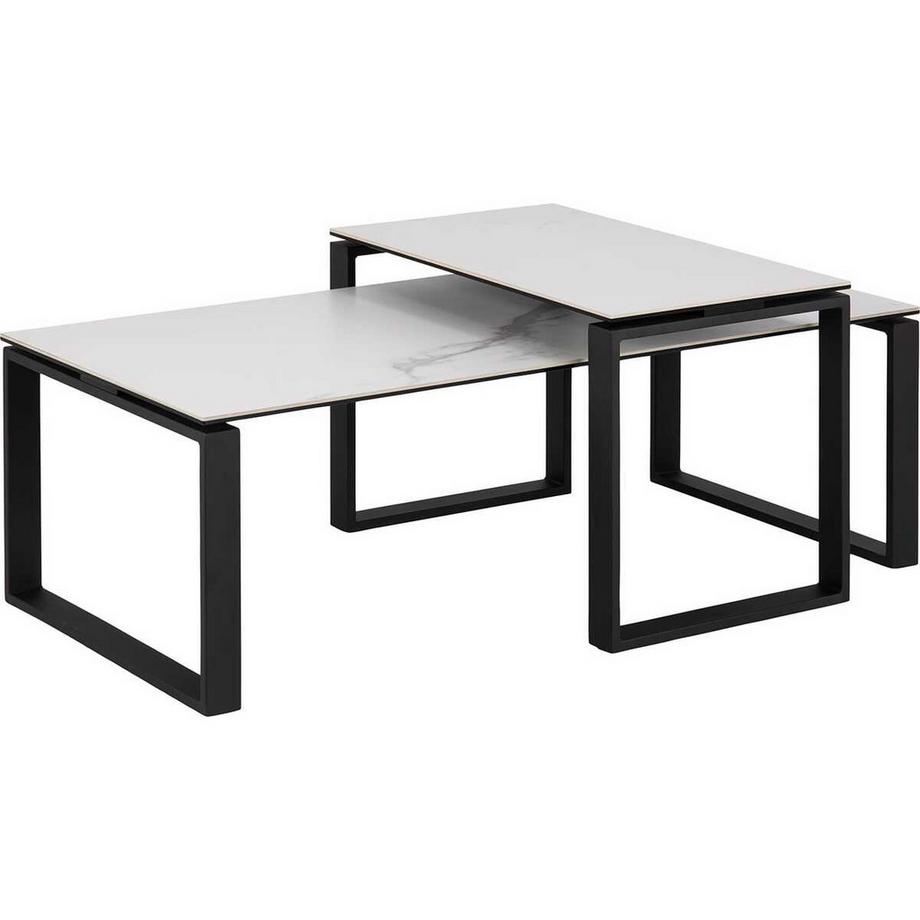 mutoni Ensemble de tables basses Catherine verre céramique blanc noir 115x69x45cm  