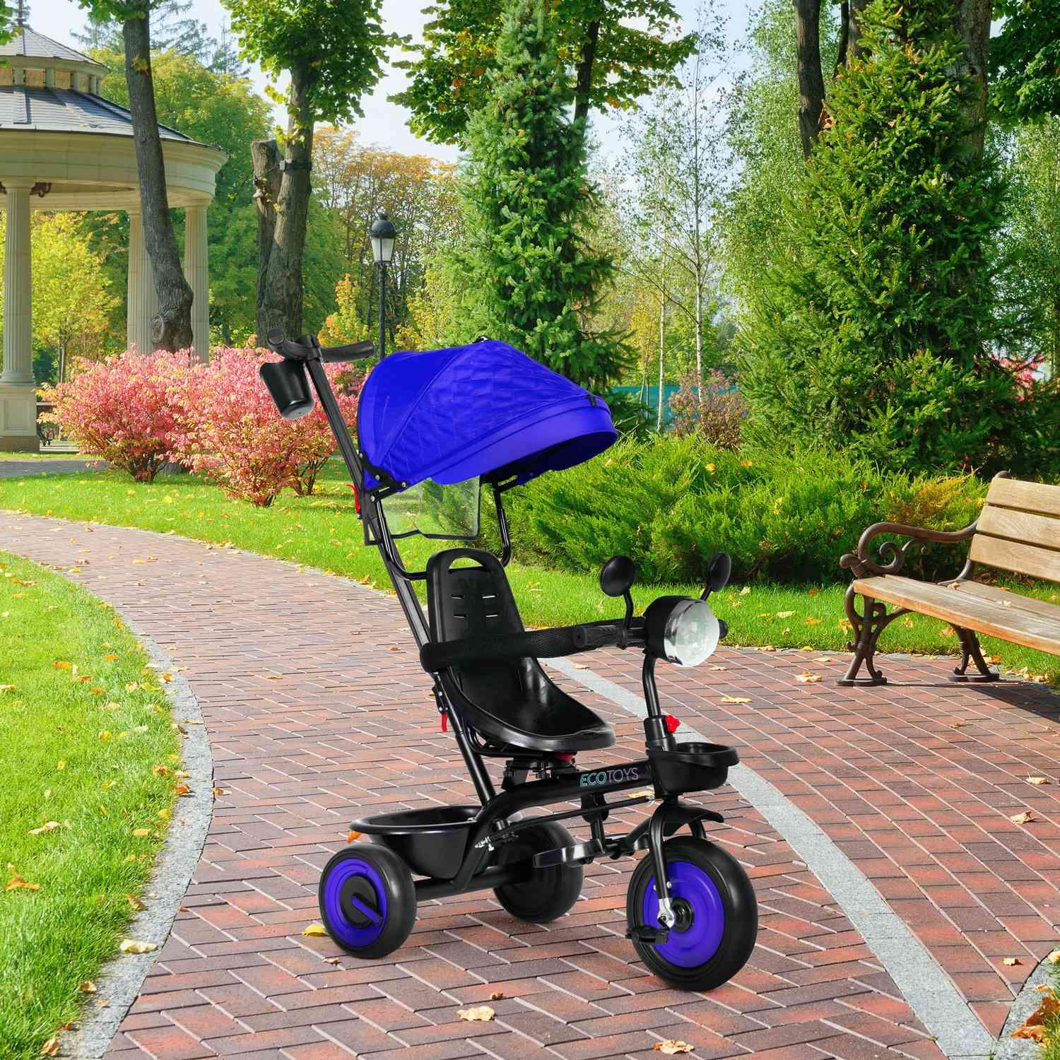 Northio  Passeggino triciclo per bambini 3 in 1 con sedile girevole, cappottina, blu, ECOTOYS 