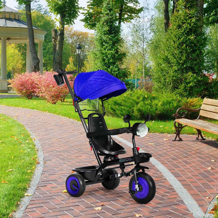 Northio  Passeggino triciclo per bambini 3 in 1 con sedile girevole, cappottina, blu, ECOTOYS 