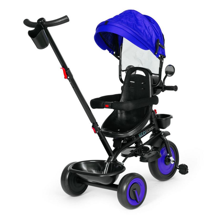 Northio  Passeggino triciclo per bambini 3 in 1 con sedile girevole, cappottina, blu, ECOTOYS 