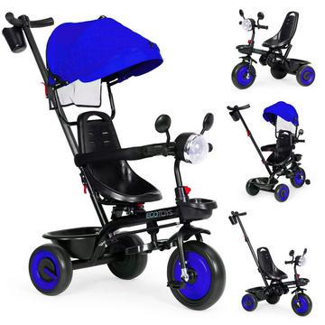 Passeggino triciclo per bambini 3 in 1 con sedile girevole, cappottina, blu, ECOTOYS