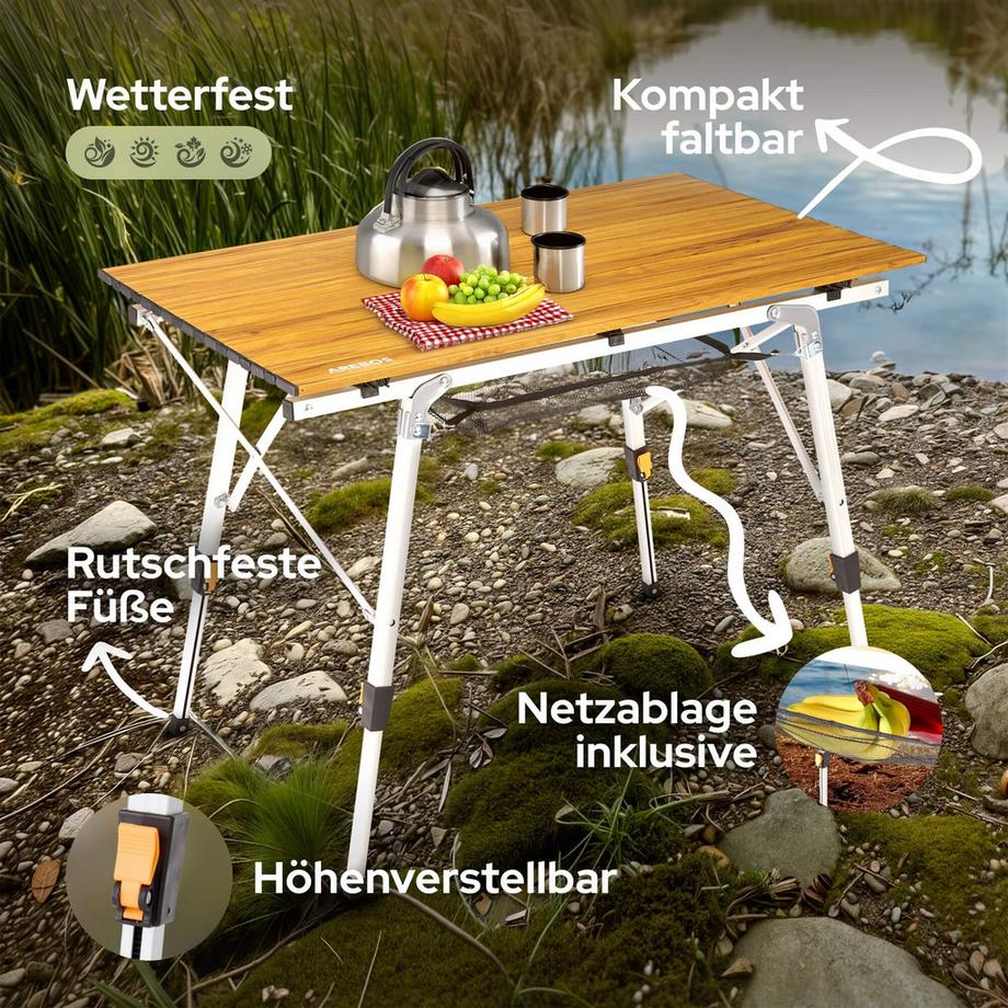 Arebos Campingtisch Rolltisch Aluminium Falttisch Outdoor  