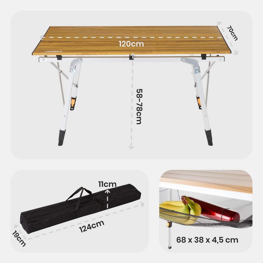 Arebos Campingtisch Rolltisch Aluminium Falttisch Outdoor  