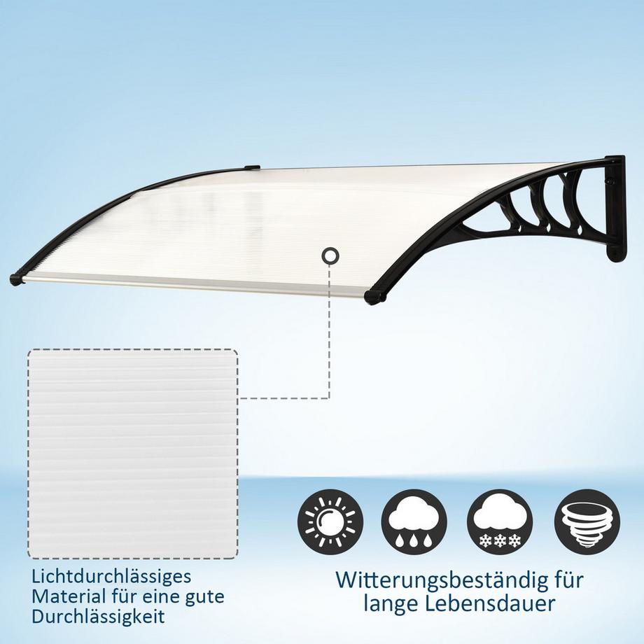 Northio Vordach Haustür Terrassenüberdachung Pultvordach Aus Polycarbonat, Transparent, 75X100Cm  