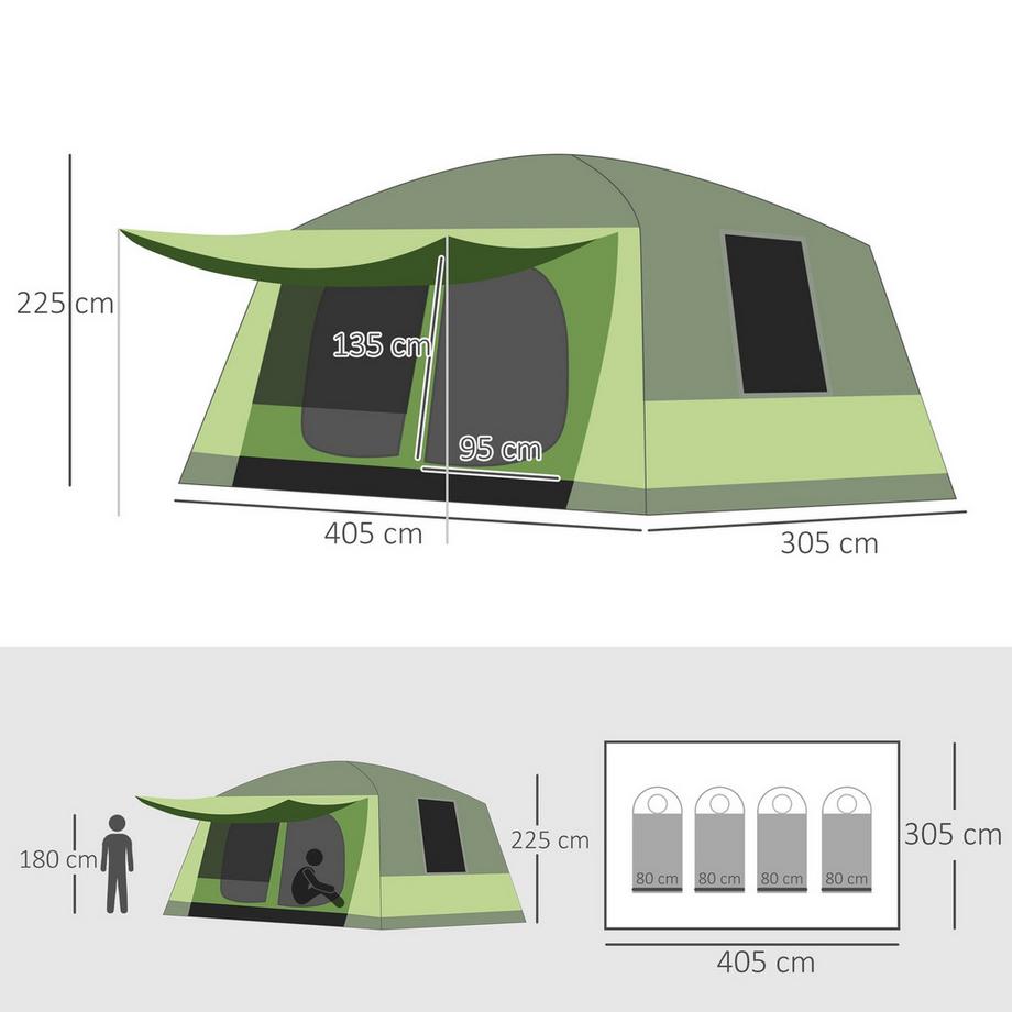 Northio  Tenda Da Campeggio Tenda A Cupola Tenda Familiare 2 Cabine Letto 4-8 Persone L405 X L305 X A225 Cm 