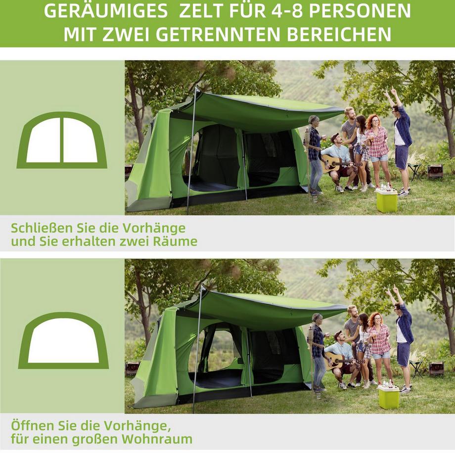 Northio  Tenda Da Campeggio Tenda A Cupola Tenda Familiare 2 Cabine Letto 4-8 Persone L405 X L305 X A225 Cm 