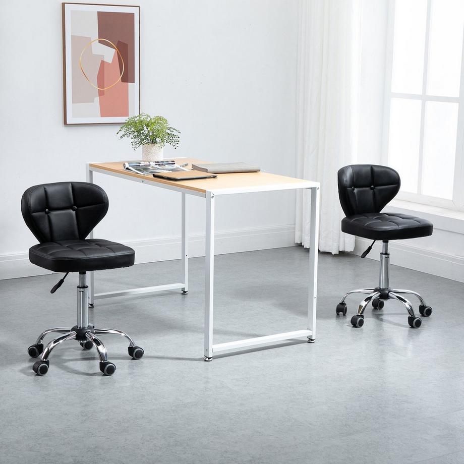 Northio Lot De 2 Tabourets Roulants Avec Dossier, Tabouret Pivotant, Tabouret De Travail, Réglable En Hauteur, Simili Cuir + Acier, Gris Foncé, 45X47X72-87Cm  