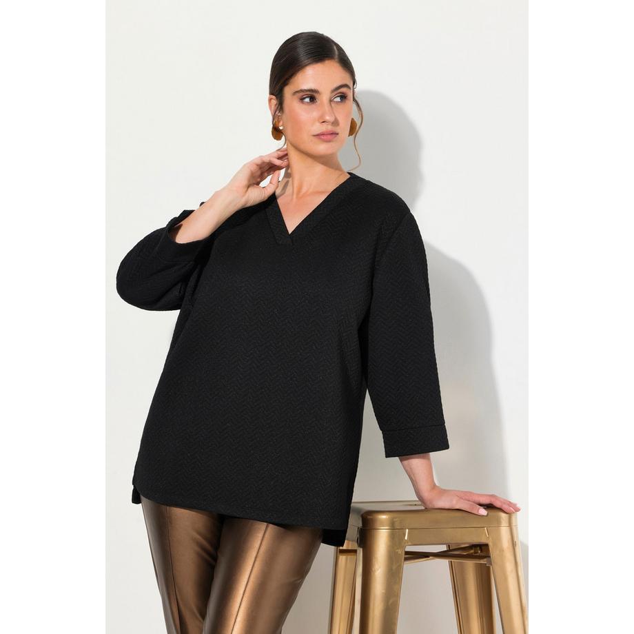 Ulla Popken Sweatshirt Struktur V-Ausschnitt 3/4 Arm  