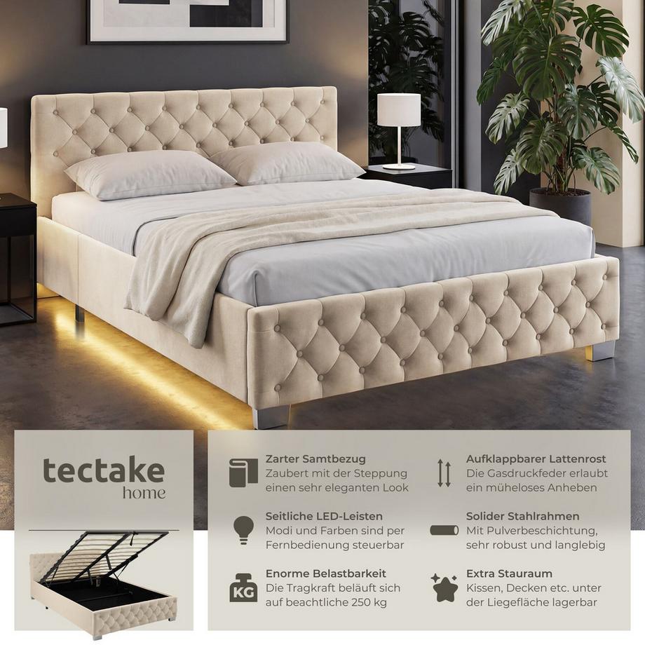 Tectake Lit rembourré VENISE en aspect velours avec motif matelassé  